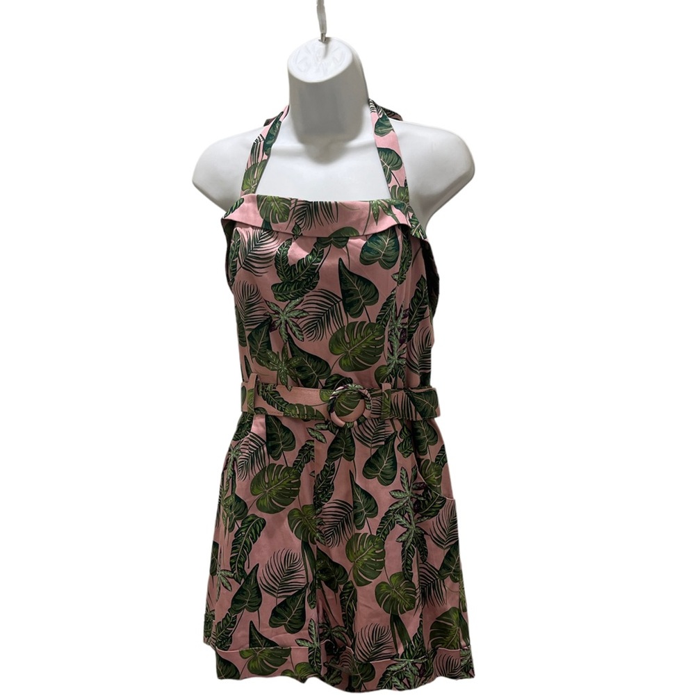 Collectif Pink and Green Leaf Print Jumpsuit